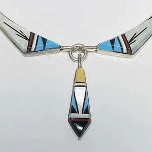 Tommy Jackson Navajo Sterlingsilber Edelstein-Inlay 13" Anhänger Halsband Halskette 16,9 g - Bild 1 von 8