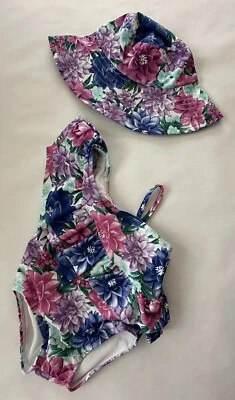 Janie & Jack Bebé Niña Talla 18-24 Meses Floral Traje de Baño y Sombrero Cubo Lote Nuevo con Etiquetas Foto 1 de 4