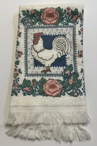 Vintage 80er Hahn Huhn Rosen Pastellfarben Küchenhandtuch Made in USA NOS - Bild 1 von 7