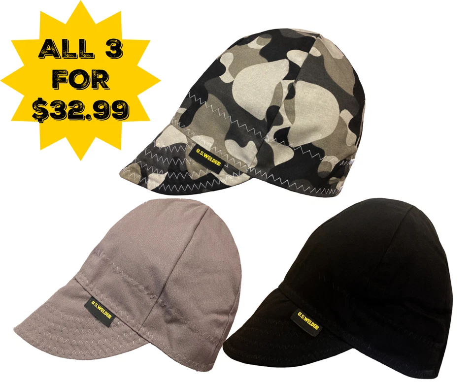  U.S. WELDER Welding Caps CAMO/SOLID SET OF 3 (Camo, Grey, & Black Cap) - Image 1 of 1