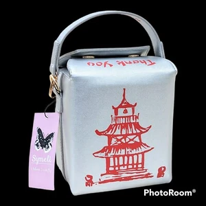 NWT NEW Silver CHINESE Food TAKEOUT Box w/ Red PAGODA Folding Top PURSE Handbag - Picture 1 of 14