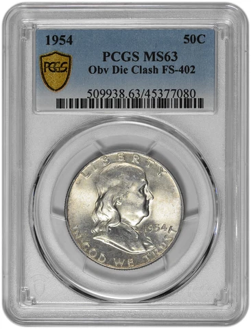 1954 50C Silver Franklin Half Dollar PCGS MS 63 OBV Die Clash FS-402 Cover