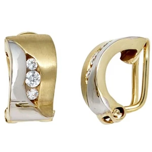 Pendientes Clips con Circonia, 333 Oro Amarillo Rodanizado en Parte, Mujer - Picture 1 of 1