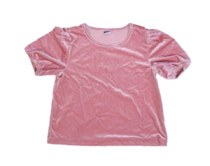 Old Navy Cropped Velvet Puff Sleeve Top Pink Paradigm Short Sleeve Girls L 10/12 - Picture 1 of 12