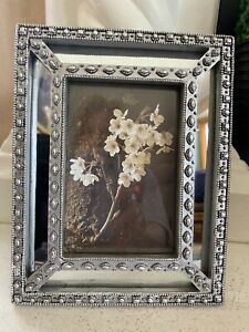 Mirrored Picture Photo Frame, w/ Silver Embellished Design- Elegant Details 