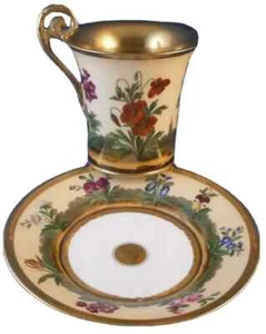 Antigua taza y platillo floral de porcelana Darte Freres Vieux Porcelaine de Paris antigua - Imagen 1 de 13