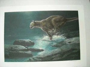 John Seerey-Lester Moonlight Chase Cougar Signed Limited Edition Art Print - Picture 1 of 1