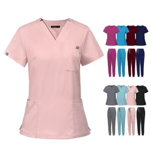 Jogger Scrub V-Neck Top Surgical Uniform Sets-Men Women Nursing Medical Workwear - Picture 1 of 18