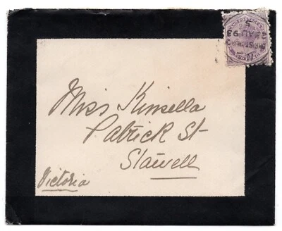 NEW ZEALAND 1893 TO VICTORIA AUSTRALIA MOURNING COVER FRANKED TWO PENCE - Image 1 of 2