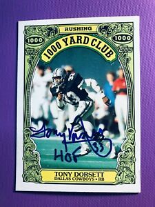 SIGNED TONY DORSETT 1986 AUTOGRAPHED TOPPS 1000 YARD CLUB FOOTBALL CARD - HOF