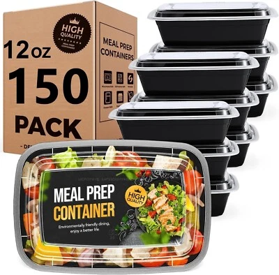 NICOLE FANTINI 150 Pack (12 oz) Meal Prep Containers with Lids Disposable Bowls with Lids