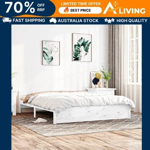 Bed Frame White Solid Wood 183x203 cm King Size Bedroom Furniture Home Dec 15060 - Picture 1 of 10
