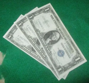 (3) consecutive 1935-A U.S. One Dollar bills $1 notes, UNC - Picture 1 of 4