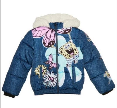 Jaqueta jeans nova com etiquetas Viacom Sponge BobSquarePants aparência xerpalinada 10/11 - Imagem 1 de 4