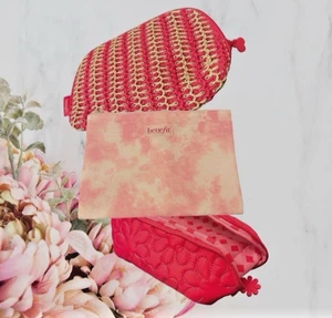 Cosmetic Bags Benefit  9 Piece Bundle Vibrant Pink & Cream New - Picture 1 of 4