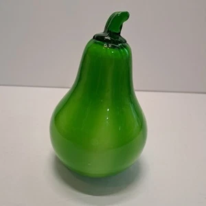 MCM Kunst Glas KÜRBIS grün gestreift Gemüse Dekor mundgeblasen Murano-Stil 5"X4" - Bild 1 von 10