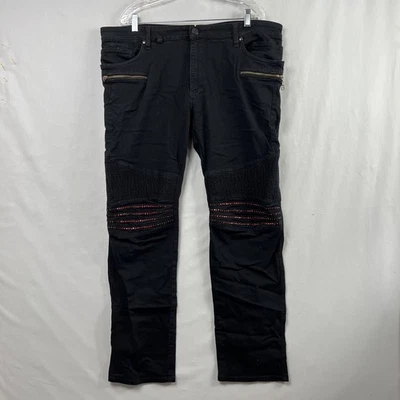 Jeans Robin’s Jean Hombre Talla 38 Negro Rojo Tachonado Bolsillo Pierna Recta Elastizados Denim Foto 1 de 4