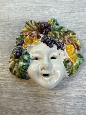 Máscara facial de mayólica vintage FIORI Italia cerámica colgante de pared decoración 4,25" x 4 Foto 1 de 3