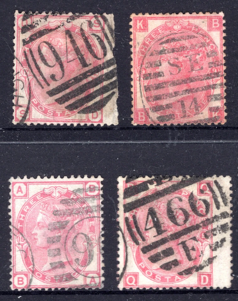 Great Britain GB QV Queen Victoria 1872 3d Rose x 4   REF:GBR33 - Image 1 of 1