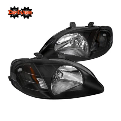 Faros de carcasa negros para Honda Civic JDM 99-00 con escotilla reflectora ámbar Si Foto 1 de 4
