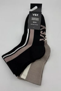 Victoria's Secret VSX PINK Crew Socks 2 Pairs Tan Black One Size NEW - Picture 1 of 3