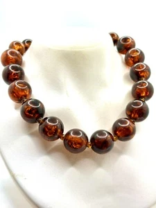 Faux Amber Vintage Beaded Necklace Chunky Brown Plastic Imitation Retro - Picture 1 of 7