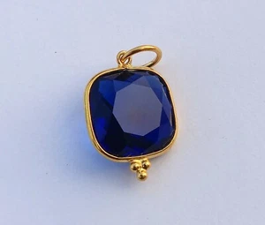 Lab-Created Blue Sapphire Pendant, 18K Yellow Gold Charm Handmade Pendant - Picture 1 of 5