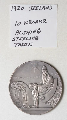 Moneda Althing King de 10 coronas de plata esterlina de Islandia 1930 en Thule Foto 1 de 2