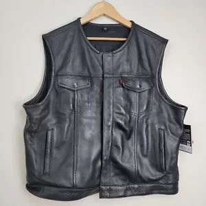 First MFG Lowside Moto cycle Biker Riding Leather Vest Jacket Black Mens Size 4X - Picture 1 of 14