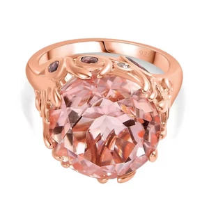 Morganite Colour Quartz Red Garnet & Zircon Ring in 18K Rose Gold Vermeil Silver - Picture 1 of 6
