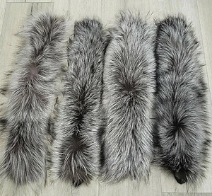 LUXURY Soft REAL Silver Fox Fur Hood Trim Collar Ruff fo Coat Parka Jacket 60 O - Picture 1 of 7