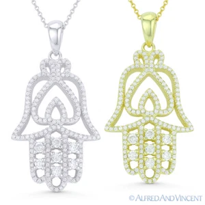 Collar y Collar Hamsa Mano De Fátima Y Pala Suerte Dije Plata Esterlina 0,925 - Imagen 1 de 4