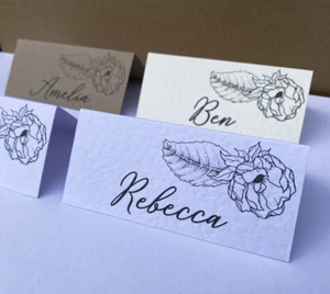 6x TARJETAS de lugar NOMBRE simples contorno de hoja de rosa negra mesa rústica decoración de boda - Imagen 1 de 10