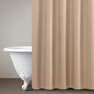 WAFFLE WEAVE FABRIC SHOWER CURTAIN FOR BATHROOM SOLID WATERPROOF WITH HOOKS - Picture 1 of 10