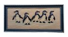 VTG Penguin Needlepoint Winter Group Penguins Waddle framed Row Retro Simple 70s
