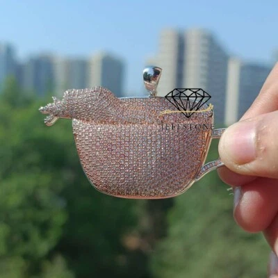 5.24 ctw Simulated Diamond 14K Two Tone Gold Over Coffee Tea Cup Pendant 1.6" - Image 1 of 4