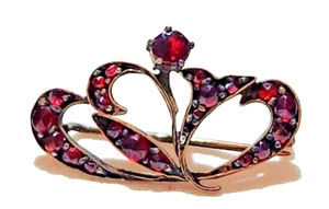 Broche Floreciente Antiguo Eduardiano Montado en Plata Oro Vermeil Corte Rosa Granate - Imagen 1 de 14