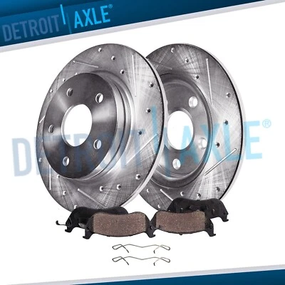 Kit de pastillas de freno de rotores de disco traseros perforados y ranurados para Ford Edge Lincoln MKX Foto 1 de 4