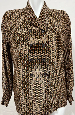 Blusa Evan Picone Feminina de Seda Peito Duplo Bege Azul Marinho 4 XS - Imagem 1 de 4