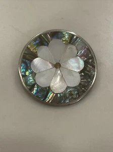 made in Mexico Silver Pin Brooch Pendant Abalone & Mother of Pearl 1.25”  - Picture 1 of 4