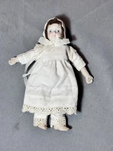 Vintage 7.5” White China Face Porcelain Doll Lace Bedtime Clothes Nightgown - Picture 1 of 7