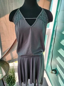 XXI Dark Grey Dress Sleeveless Strap Elastic Waistband Sequins Size Small Gray - Picture 1 of 10