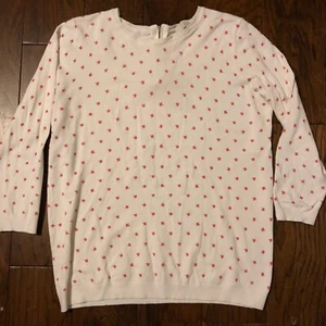 LOFT Womens White & Pink Stars Sweater Zip Back 3/4 Sleeve Top Medium Celestial - Picture 1 of 6