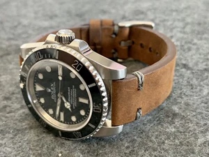 20mm BROWN Crazy Horse Vintage Leather Watch Straps Quick Release GRAY stitch - Picture 1 of 11