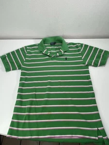 Polo Ralph Lauren Boys XL 20 Polo Shirt Green Pink Striped Pony Logo Preppy Y2K - Picture 1 of 5