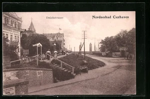 Cuxhaven, Ansichtskarte, Deichstrasse mit Leuchtturm 1900  - Picture 1 of 2