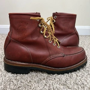 Stivali vintage Chippewa da uomo in pelle rossa mocassino suola Vibram taglia 7,5D USA - Foto 1 di 13