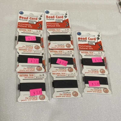 Lote de 8 Cordones Griffin Negro 100% Hilo de Seda con Aguja Talla 6 Para Hacer Joyas Foto 1 de 3