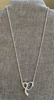 NRQ Breast Cancer Awareness Pink Stone Silver Tone “Hope” Heart Pendant & Chain - Image 1 of 4
