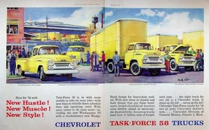 1957 Chevrolet Task Force 58 Truck 2-Page Print Ad Vintage Chevy Pickup Classic - Picture 1 of 3